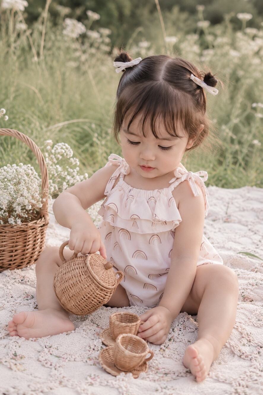 ⋒ New Darling Rainbow Soft Flounce Romper 2T